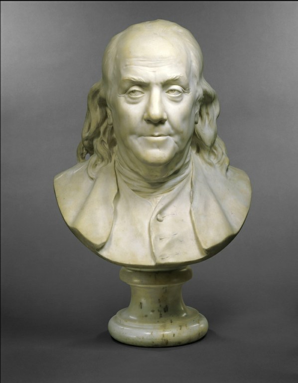 Jean-Antoine Houdon (1741–1828), Porträtbüste Benjamin Franklin (1706–1790), Marmor, 57,2 cm, Frankreich, 1778; Bildquelle: Metropolitan Museum of Arts, http://www.metmuseum.org/toah/works-of-art/72.6. 