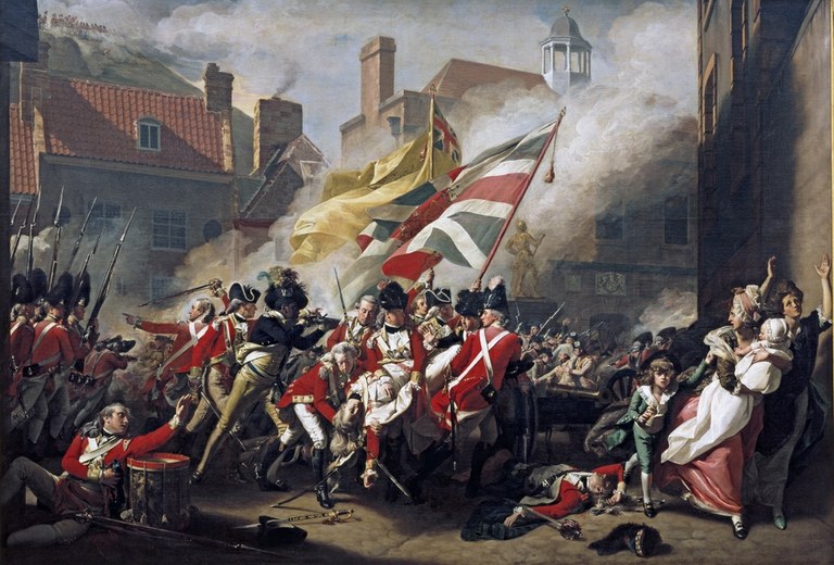 John Singleton Copley (1738–1815), Der Tod des Major Peirsons, Öl auf Leinwand, 247 × 366 cm, 1782–1784, Bildquelle: Tate Gallery, http://www.tate.org.uk/servlet/ViewWork?cgroupid=999999961&workid=2787&tabview=text&texttype=10. 