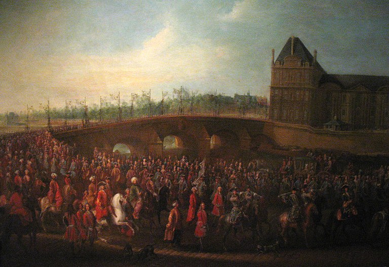 Pierre-Denis Martin (1663–1742), Sortie de l'ambassadeur de la Sublime Porte, Mehemet-Effendi, de l'audience accordée par le roi, le 21 mars 1721, oil on canvas, 1721; source: Musée Carnavalet Paris, © Musée Carnavalet Paris.