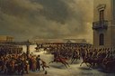 Vasiliy Fedorovich Timm (1820–1895), Die berittene Leibgarde schlägt den Aufstand gegen Nikolaus I. am 14. Dezember 1825 auf dem Senatsplatz nieder, Öl auf Leinwand, 196 x 129 cm, 1853; Bildquelle: Mit freundlicher Genehmigung des Staatlichen Museums Eremitage St. Petersburg, inv. ЭPЖ-2379, http://www.hermitagemuseum.org/wps/portal/hermitage/digital-collection/01.+Paintings/335362/?lng=en. 