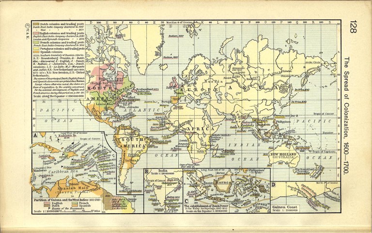 William Shepherd: The Spread of Colonization, 1600-1700 (map), in:  Shepherd, William. Historical Atlas. New York: Henry Holt and Company, 1911, p. 128. Source: Perry-Castañeda Library Map Collection. Courtesy of the University of Texas Libraries, The University of Texas at Austin. http://www.lib.utexas.edu/maps/historical/shepherd_1911/shepherd-c-128.jpg, public domain.