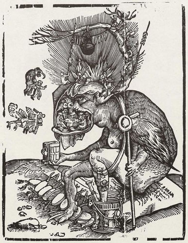 David de Negker (ca. 1525–1587), Satire auf die katholische Geistlichkeit, Holzschnitt, 31,6x24,2 cm, undatiert [vor 1536], Geisberg/Strauss Nr. 259; Bildquelle: © Bildagentur für Kunst, Kultur und Geschichte (bpk)/Kupferstichkabinett, SMB/Volker-H. Schneider; Bildnummer: 00090810, Standort des Originals: Berlin, Kupferstichkabinett (Staatliche Museen zu Berlin, Preußischer Kulturbesitz).