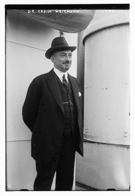 Portrait von Chaim Azriel Weizmann (1874–1952), Schwarz-Weiß-Photographie, o. J. [vor 1925],  Bain News Service, New York, USA; Bildquelle: Library of Congress, George Grantham Bain Collection, DIGITAL ID: (digital file from original neg.) ggbain 36519 http://hdl.loc.gov/loc.pnp/ggbain.36519.